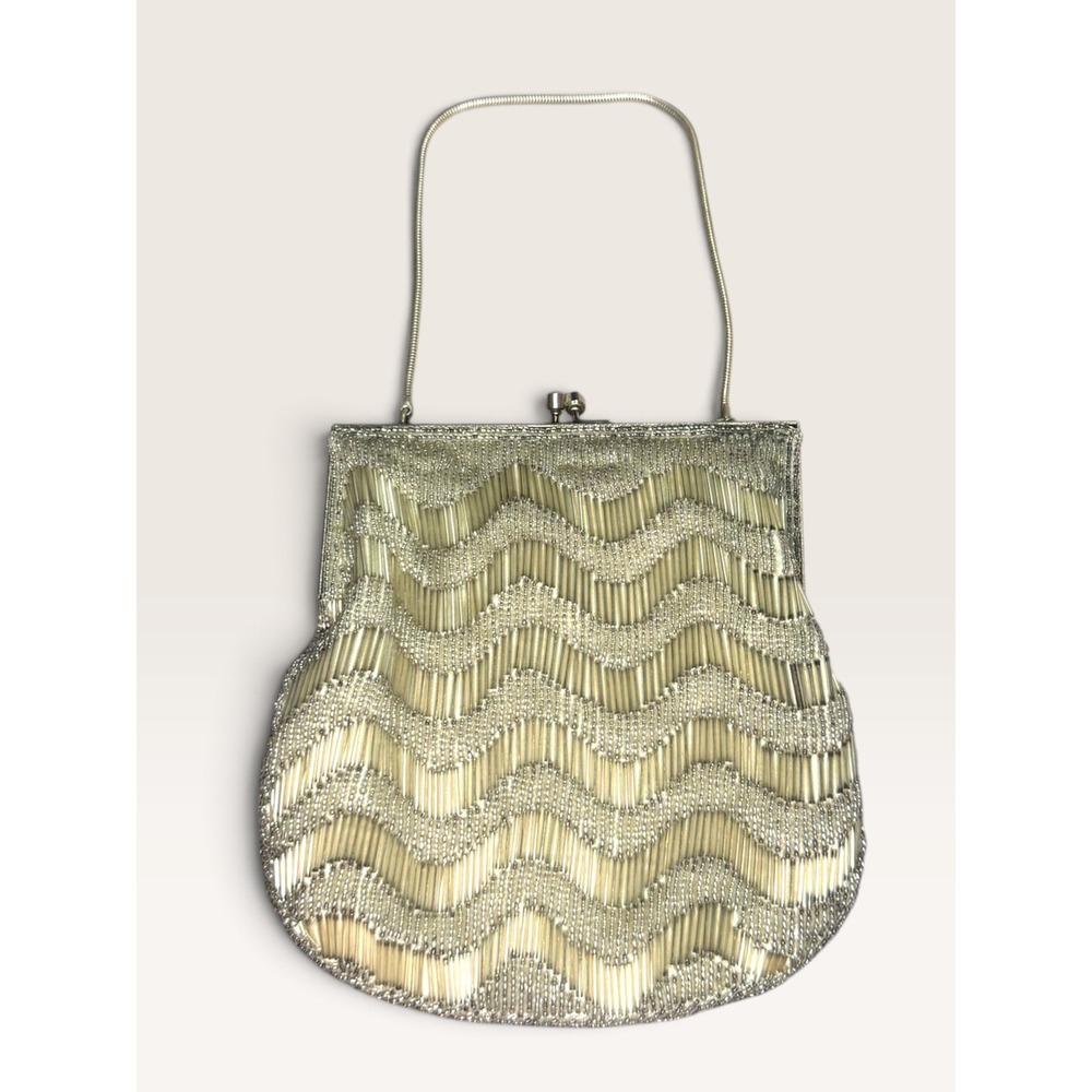 Vintage Gold & Silver Beaded Clutch Evening Bag Handmade 1950s Glam MCM